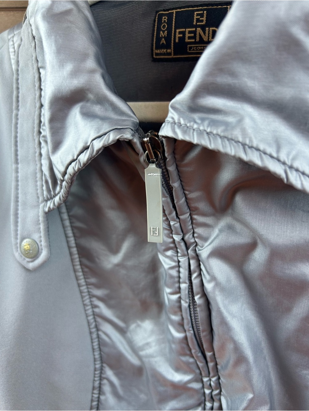 Fendi Jeans Made in Italy Silver Technical Zip Jacket Women’s Large IT 52 - Picture 3 of 14